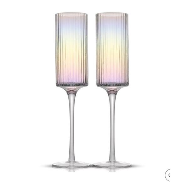 Christian Siriano New York Chroma Champagne Flutes Set of 2 Iridescent 9” - Picture 4 of 11
